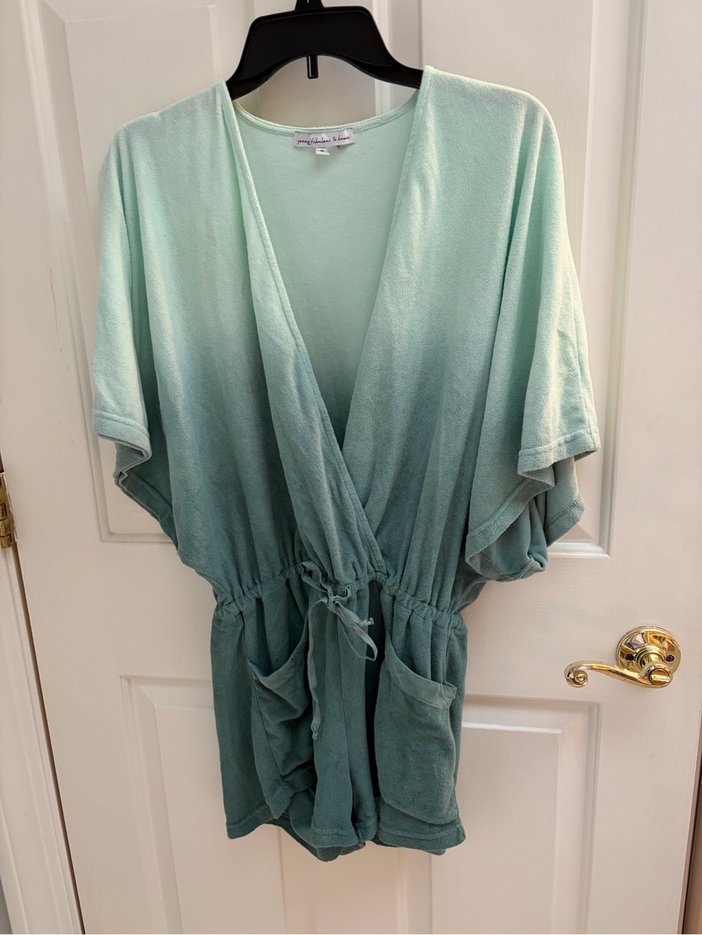 Ombre Mint Terry Cover-up Romper with Drawstring Waist